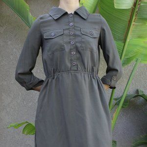 Dark olive green shirt button mini dress